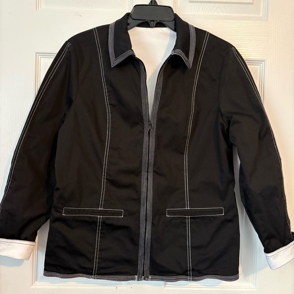 Reversible Black Jacket With White Stitching Wome… - image 5